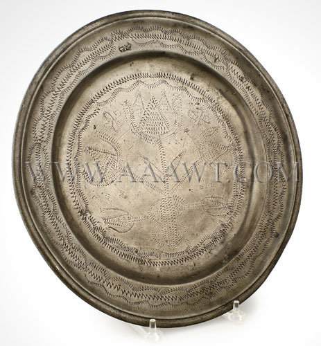 Dutch or Flemish Pewter Charger with Wrigglework Decoration
Circa 1740, entire view